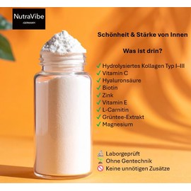 NivaBella Collagen & Hyaluronic Complex Powder 500 g – Our Original from NutraVibe – Collagen Type I to III High Dose – With Hyaluronic Acid. Developed and Controlled in Germany