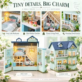 DIY Miniature House Kit with Furniture and LED Light, Wooden Dollhouse Building Set for Teens and Adults, Mini Room Display Model, 7 Style Options