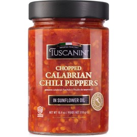 Tuscanini Premium Italian Chopped Calabrian Chili Peppers In Sunflower Oil, 10.9 oz | All Natural | Nothing Artificial | Crushed Chili from Italy | Kosher