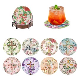 Diamond Art Coasters Craft Kit - 8 Pcs Cross Christian Diamond Painting Coaster Kits Holder Bible Verse Religious Non Slip Diy Gifts For Adults Beginners Kids Xmas Craft Supplies For Birthday