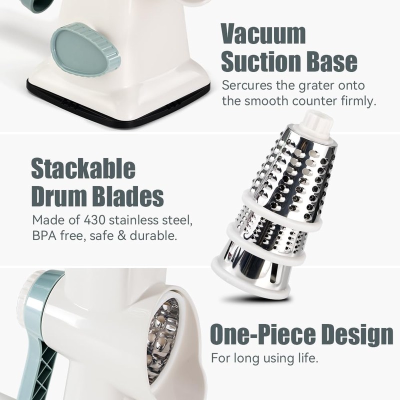 KEOUKE Rotary Cheese Grater with Handle Vegetable Cheese Shredder Slicer