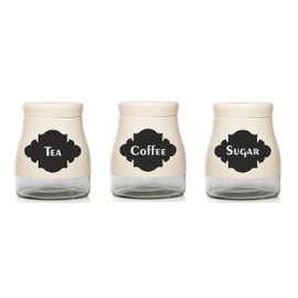 Retang Set of Coffee/Tea/Sugar Vinyl Stickers/Labels for Storage Jars canisters (Black)