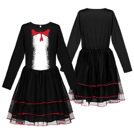 Alaiyaky Cat In The Hat Costume Kids, World Book Day Costumes for Girls Cat Costumes Cat in Hat Dress with Pantyhose Headband Tail Gloves, Cat Outfit World Book Day Costumes for Kids (Suit A, 110)