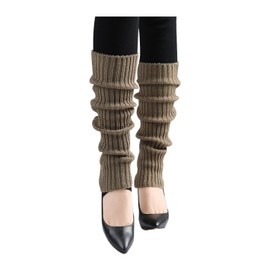 uxcell Women's Knitted Design Solid Warm Thick Knee High Length Ribbed Leg Warmers Fit Calf Girth:10-15" Brown