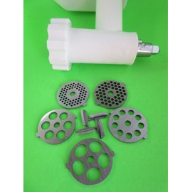 6 Piece Set Grinding Plate Discs and Knife for the white Kitchenaid Mixer FGA Food Chopper and Meat Grinding