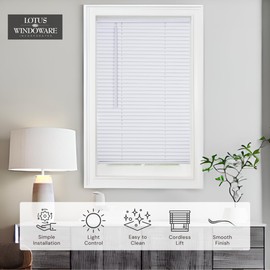LOTUS & WINDOWARE Cordless 1" Premium Vinyl Mini Blind, 35" Wide x 48" Long, White, Smooth, Room Darkening, Horizontal Blinds for Living Room, Bedroom, Interior Door Windows