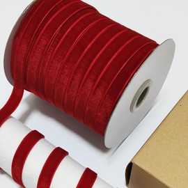 VTOS Velvet Ribbon, 50 Yards 3/8Inch Single Faced Premium Velvet Ribbon Roll for Bow Tie Gift Wrapping Valentine's Day Christmas Craft Decor, Red