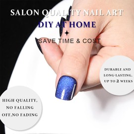 evpct Blue Cat Eye Short Press on Nails Square, Short Square Glue on Nails for Women Gift, Royal Blue Metallic Glitter Glossy Reusable Spring Summer Stick Gel Press on Acrylic Fake Nail with Designs