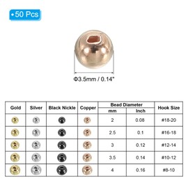 PATIKIL 3.5mm Tungsten Slotted Beads for Fly Tying, 50 Pcs Tungsten Beads Round Bead Head Ball for Jig Hooks Fishing Fly Tying Materials, Copper Tone