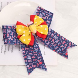 HIFANMM 2Pcs School Bow Hair Clips for Girls 3D Pencil Hair Accessories Long Tail Hairpins Letter Bow Alligator Hair Barrettes for Back to School Students Teacher Outfit Supplies