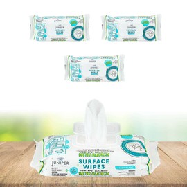 Juniper CLEAN 3 Pack Surface Cleaning Wipes with Bleach, All-Purpose Cleaner for Bathroom, Kitchen, Office, 216 Count Soft Flow, Fresh Scent, Lint Free & Durable
