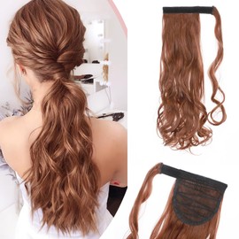 S-noilite Wrap Around Wavy Ponytail Extensions 17 Inch Long Curly Wavy Clip in Ponytail for Women Synthetic Magic Wrap Pony Tail Hairpiece Soft Silky (17",130/T1439)