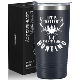 Onebttl Hunting Gifts for Men, Funny Hunter Gifts, 20oz Stainless Steel Insulated Tumbler with Lid for Hunter Dad, Husband, Boyfriend, Life is Better When I am Hunting