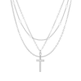 Cross Necklace Women Stocking Stuffers Layered Necklace for Women Gold Cross Pendant Chain Necklace for Women Layered Pearl Stackable Chain Necklace Christmas Gifts for Women