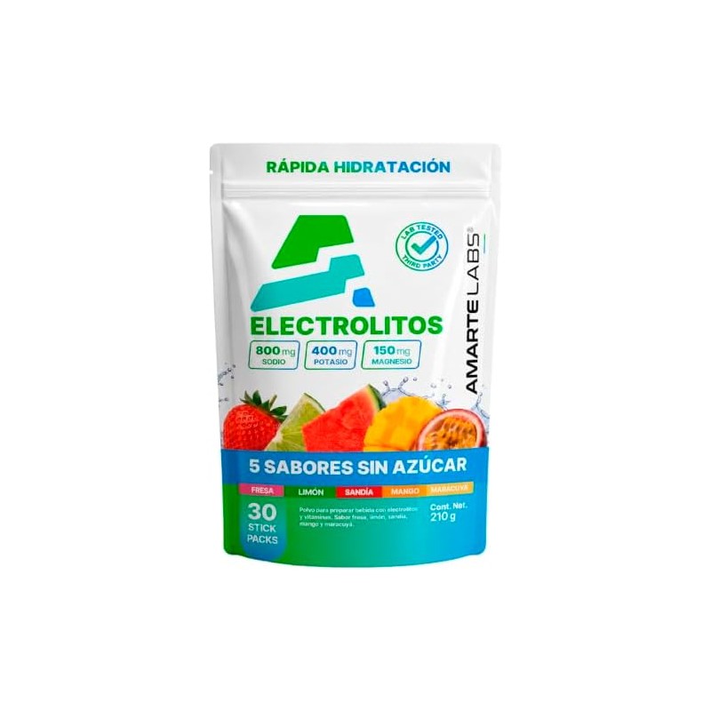 AMARTE LABS Electrolitos en Polvo Sin Azúcar, 5 Sabores, 30