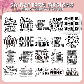 Falueqg Dtf Transfers Ready to Press - 20Pcs Woman Affirmation Iron on Transfer for Tshirts, Inspirational Positive Quotes Iron on Decals Patches, Motivational Heat Stickers for DIY Clothes Bags