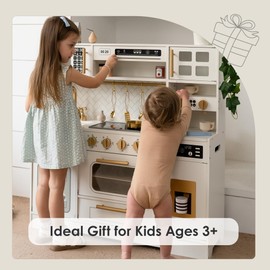 Wooden Play Kitchen for Kids– Realistic Appliances, Smart Storage & 15 Fun Accessories for Inspiring Pretend Play (Ages 3+)