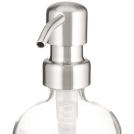 Industrial Rewind Soap Dispenser with Stainless Metal Pump and Non Slip Coaster - Clear 16oz Glass Jar Lotion Bottle