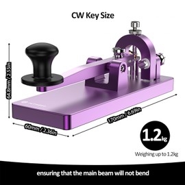 CW Telegraph Key - Heavy Duty Stainless Steel Classical Morse Code Key, Shortwave Radio Ham Send Telegram Practice Oscillator Straight Key (Purple)