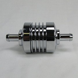 Chrome Billet Aluminum Hi-Flow Fuel Filter for Use with 5/16" ID Fuel Hose Line - Removable Mesh Screen - Motorcycle Harley Chopper Bobber Cafe Racer
