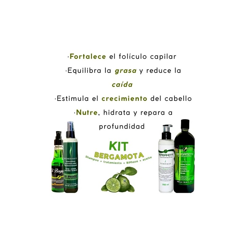 Kit Bergamota: Shampoo, Tratamiento, Aceite, Acondicionador