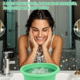 Silicone Face Bowl for Ice with Built-In Icetray, Collapsible Face Tub for Ice Bath, Facial Ice Plunge Bowl, Ice Water Facials at Home - Green