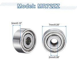 sourcing map 12Pcs MR72ZZ Small Bearing, 2mm ID 7mm OD 3mm Width Double Shielded Deep Groove Ball Bearings for Electric Motor Skateboards 3D Printer
