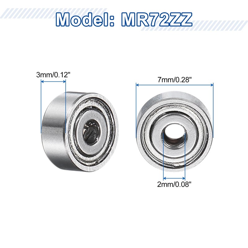 sourcing map 12Pcs MR72ZZ Small Bearing, 2mm ID 7mm OD