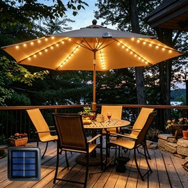 Patio Umbrella Lights Cordless 120 LED Table Umbrella Lights Solar Powered Waterproof Parasol String Lights for 7-11 Feet Outdoor Backyard Beach Umbrella Décor (Warm White)