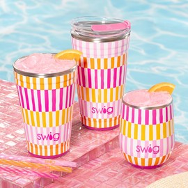 Swig Life 12oz Wine Tumbler with Lid, Stainless Steel, Dishwasher Safe, Portable, Triple Insulated Wine Tumbler (Sherbet Stripe)