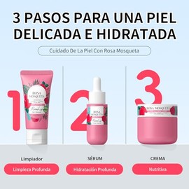 Kit Viaje Cuidado Facial BeauBase Rosa Mosqueta 3 Piezas Limpiador Suero Crema Humectante Cosmetiquera Banda Cabello Regalo Mujer Luminosidad Rutina  