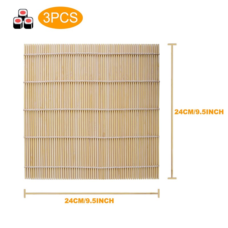 3 Sheets Sushi Mat, 9.5x9.5 Inch Natural Bamboo Sushi Rolling
