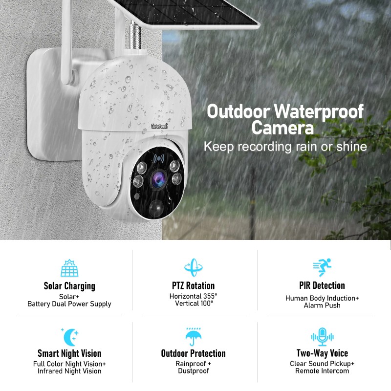 JideTech 2MP WiFi Wireless Solar Camera Outdoor PTZ with 15000mAh