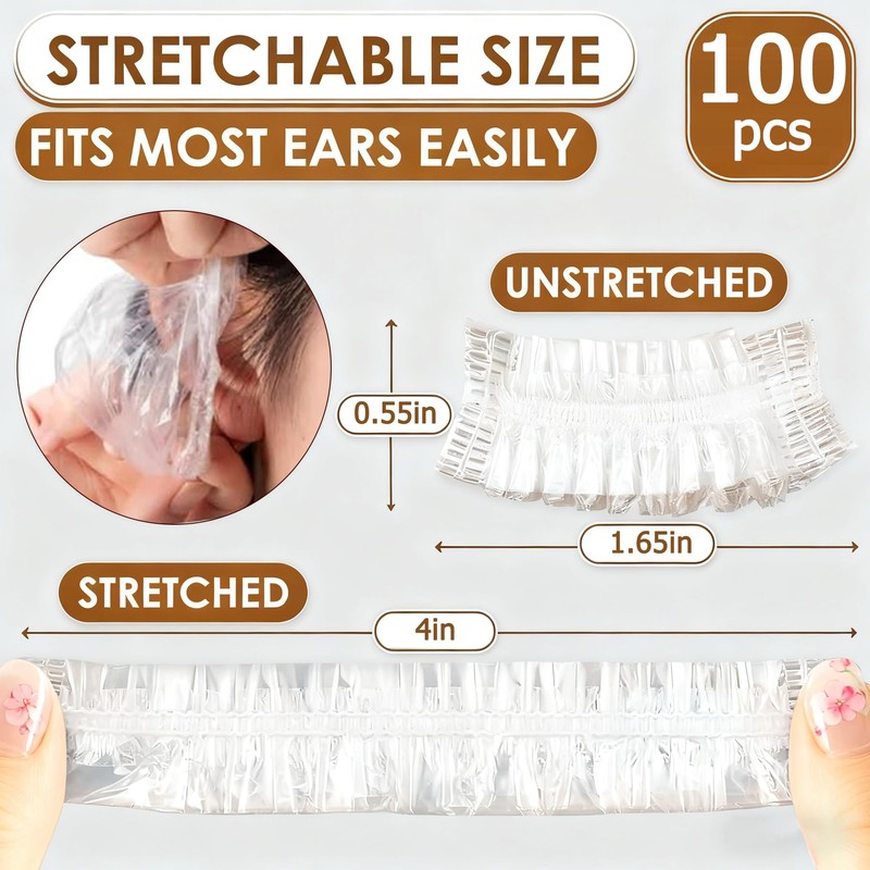 100 Pieces Clear Ear Covers for Shower Bath Lightweight Disposable