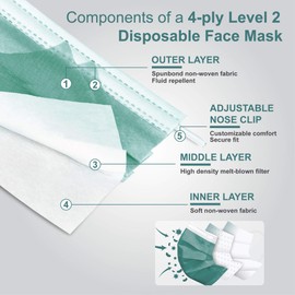 Pac-Dent iMask ASTM Level 2, 4-Ply Disposable Protective Face Masks, Ships Without Retail Box, Green, 50 Pack