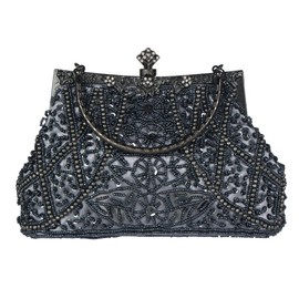 KISSCHIC Clutch Purses for Women Vintage Beaded Clutches Purses Evening Handbags for Wedding Party (Grey)