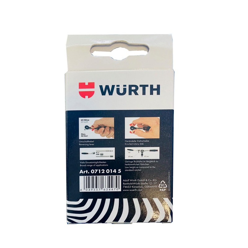 Wuerth Zebra 1/4 Inch Drive 6.3 Mini Bit Ratchet