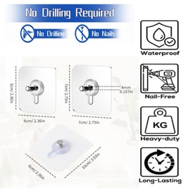 12PCS No-Drill Screw Stickers, Reusable Adhesive Hooks, Removable Nail Free Wall Hangers, Drill Free
