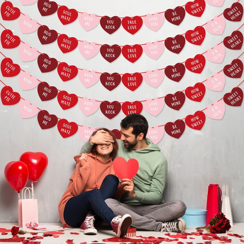 Faccito 5 Sets Red Pink Heart Garland, Valentine's Day Heart