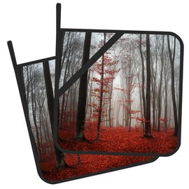 Gearsly Pot Holder Set of 2,Misty Forest Red Kitchen Heat Resistant Potholder for BBQ Cooking Baking,Food Hot Pat for Women Men Kitchen Wear