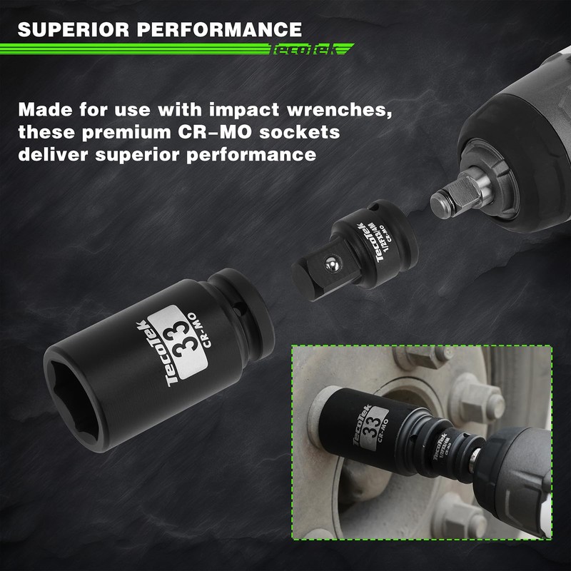 TecoTek 3/4" Drive Deep 6-Point Impact Socket Set, 13-Piece Jumbo