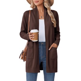 Zeagoo Women's Long Cardigans Trendy Open Front Lightweight Sweaters Shawl Wraps Cardigan Duster Travel Vacation Jackets Cozy Sweater Brown