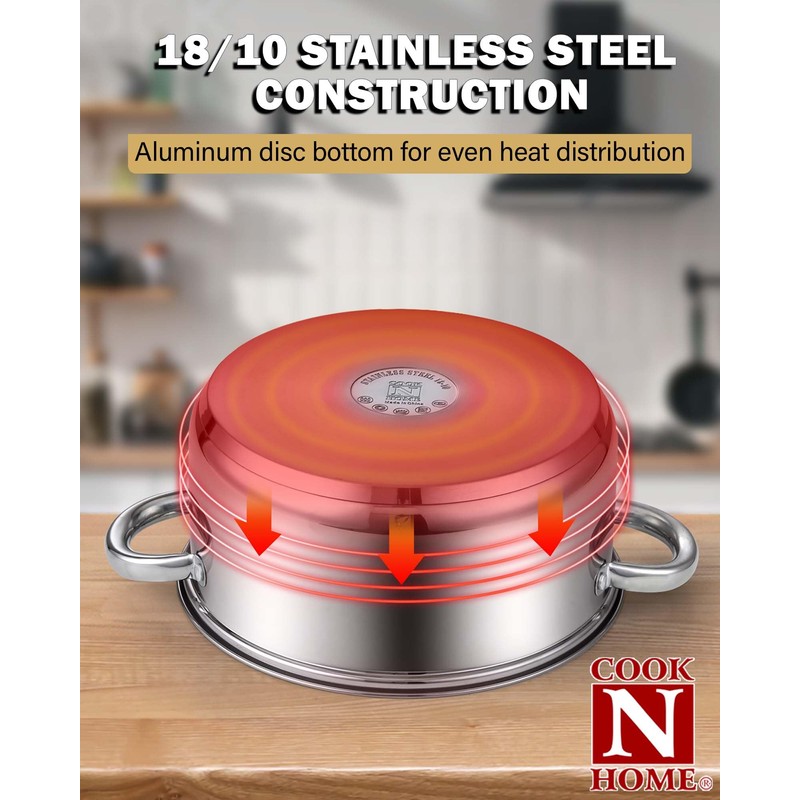 Cook N Home Kitchen Cookware Sets, 12-Piece Basic Stainless Steel