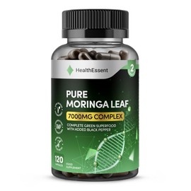 Pure Moringa Leaf 7000mg Complex, Complete Green Superfood with Added Black Pepper, Moringa Leaf Capsules - 120 Capsules by HealthEssent