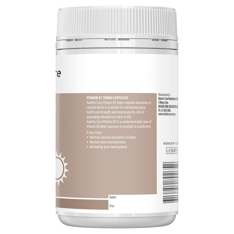 Healthy Care Vitamin D3 Capsule 1000IU - Promotes Bone Health