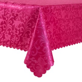 HommxJF Wave Scroll Damask Jacquard Rectangle Hot Pink Tablecloth 60" 120"，Wipeable Table Cover for Dining Table, Buffet Parties and Camping