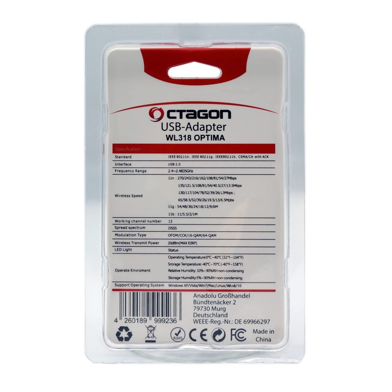 Octagon WL318 Optima WLAN 300 Mbit/s +2dBi Antenne USB 2.0