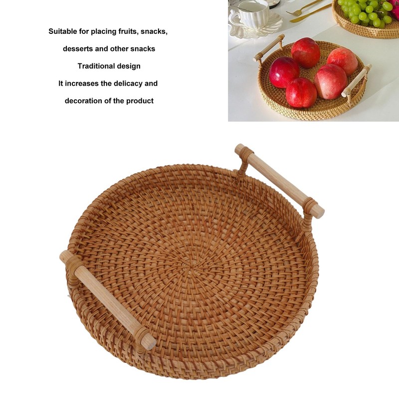 Rattan Fruit Tray, Hand Woven Traditional Large Capacity Decorative Fruit
