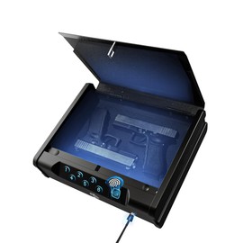 gun safe，Biometric Gun Safe For Handgun with fingerprint, key and digital password .withUSB-C Port，voice prompt，for bedroom nightstand and car