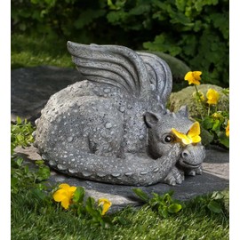 Evergreen Garden Baby Dragon Statue with Butterfly Solar Light | 8x7x6 Inches | Solar Dragon Garden Statues and Figurines Outdoor Indoor Decorations for Home